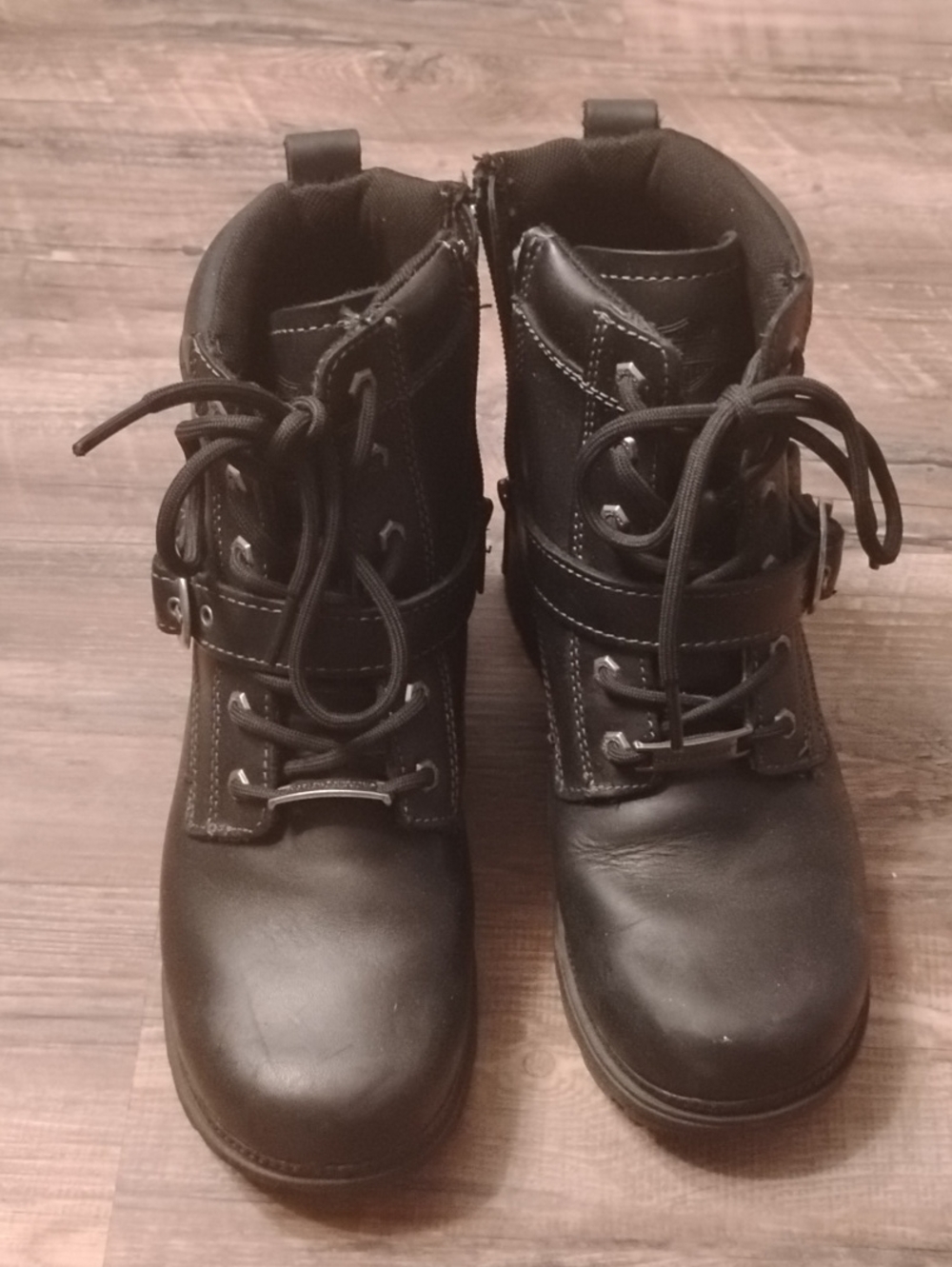 Harley-Davidson Black Leather Combat Boots with Buckle